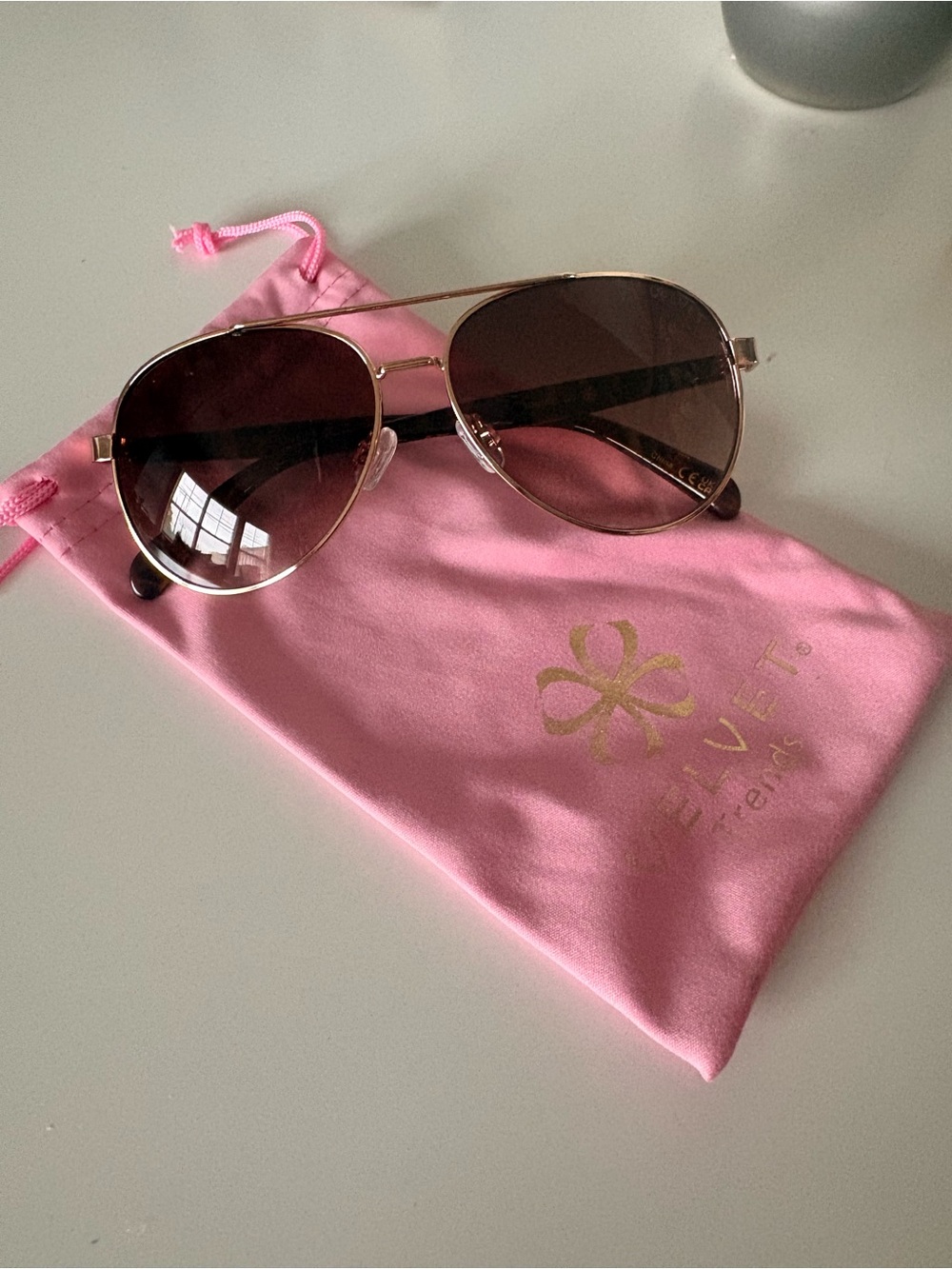 Velvet Pink Gold Aviator Sunglasses